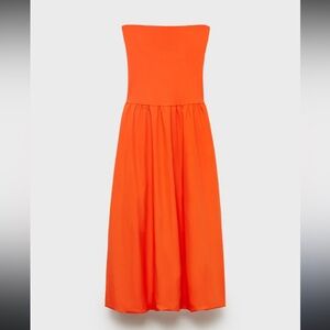 Elegant Orange Strapless Dress/Mango Strapless Balloon Dress – Size XS